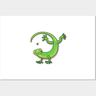 Cute green gecko cartoon Posters and Art